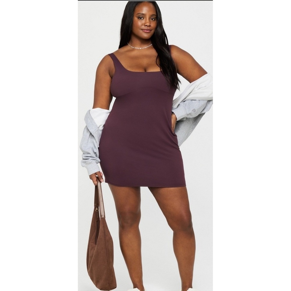 Fabletics PureLuxe Mini Dress Womens XXL 1X Built In Bra Cutout Back Plum Purple